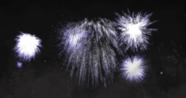 Imagem Janela Com Neve Árvore Natal Fogos Artifício Céu Noturno — Fotografia de Stock