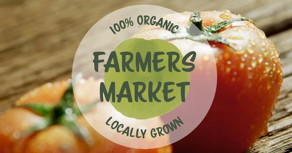 Bild Vom Bauernmarkt Text Über Frische Tomaten Weltveganer Tag Und — Stockfoto