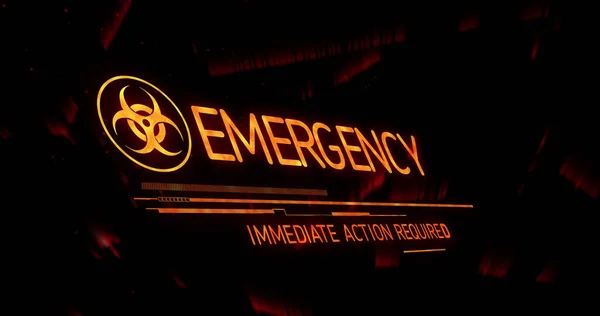 Image Emergency Text Biohazard Symbol Black Background Emergency Nuclear Sign — Stock Photo, Image