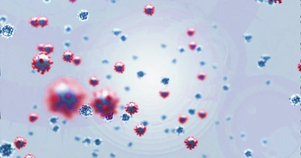Obraz Komórek Wirusa Nad Białymi Kręgami Globalny Interfejs Naukowy Cyfrowy — Zdjęcie stockowe