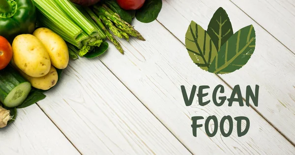 Imagen Texto Comida Vegana Verde Con Hojas Sobre Verduras Frescas —  Fotos de Stock