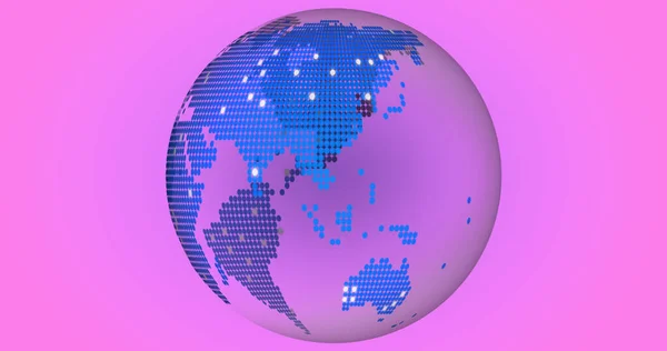 분홍색 배경에 지구가 글로벌 비즈니스 디지털 인터페이스 디지털 이미지 — 스톡 사진