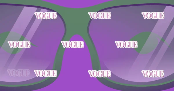 紫色の背景にメガネのアイコンと流行語のテキストの画像 ファッションとアクセサリーの背景パターンコンセプトデジタルで生成された画像 — ストック写真