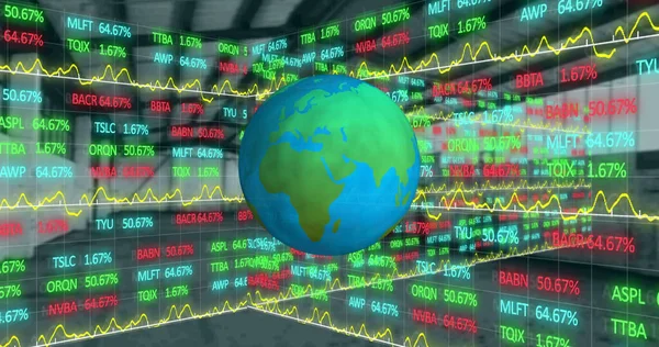 地球と財務データ処理のイメージ グローバルビジネス金融データ処理の概念デジタル的に生成されたイメージ — ストック写真