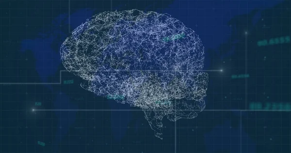 Immagine Cervello Rotante Con Connessioni Sulla Mappa Del Mondo Dati — Foto Stock
