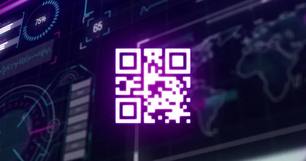 Image of qr code and data processing on interface. digital interface, communication and technology concept digitally generated image.