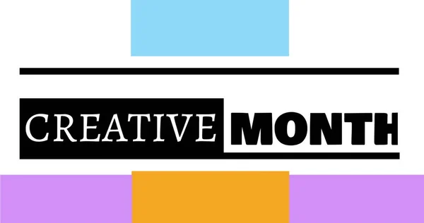 Wizerunek Kreatywnego Tekstu Miesiąca Nad Kolorowymi Kwadratami Koncepcja Świętowania Miesiąca — Zdjęcie stockowe
