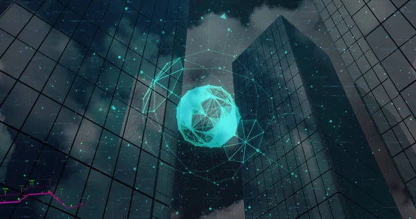 Şehir manzarası üzerindeki bağlantı ağının resmi. ticari, ağ, bağlantılar, teknoloji ve dijital arayüz kavramı dijital olarak oluşturulmuş görüntü.