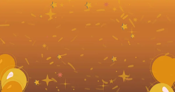 Obraz Żółtych Balonów Konfetti Pomarańczowym Tle Nowy Rok Uroczystość Impreza — Zdjęcie stockowe
