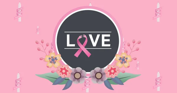 Imagem Texto Conscientização Câncer Mama Sobre Flores Conceito Campanha Conscientização — Fotografia de Stock