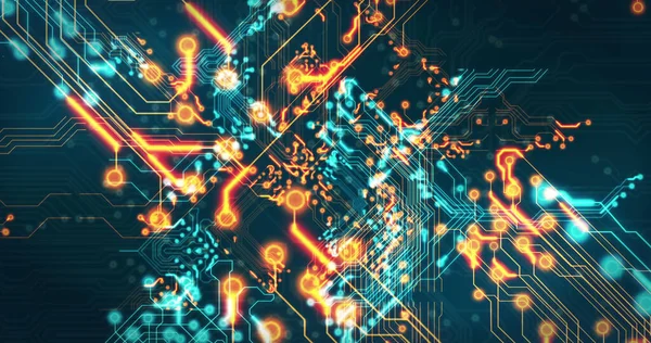 Siyah arkaplan üzerinde teknoloji devresi görüntüsü. küresel teknoloji ve dijital arayüz kavramı dijital olarak oluşturulmuş görüntü.