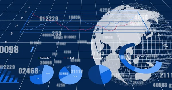 Obrázek Zpracování Dat Globus Modrém Pozadí Globální Koncepce Podnikání Financí — Stock fotografie