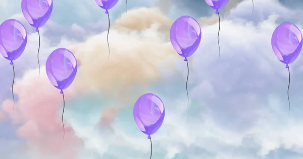 Εικόνα Μπαλονιών Πάνω Από Πολύχρωμη Κινούμενη Υδρόγειο Δημιουργικός Μήνας Και — Φωτογραφία Αρχείου