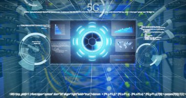 Sunucu odasında veri işleme resmi. küresel teknoloji ve dijital arayüz kavramı dijital olarak oluşturulmuş görüntü.