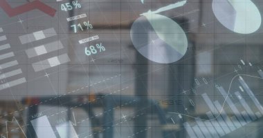 Depodaki mali verilerin ve grafiklerin resmi. ticaret, dağıtım hizmetleri, ekonomi ve teknoloji dijital olarak üretilen imaj.