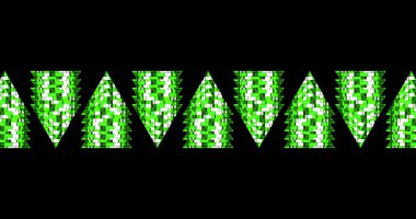 Siyah arkaplanda yeşil üçgenleri değiştirme görüntüsü. renk, desen ve hareket kavramı dijital olarak oluşturulmuş görüntü.