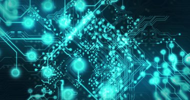 Siyah arkaplan üzerinde teknoloji devresi görüntüsü. küresel teknoloji ve dijital arayüz kavramı dijital olarak oluşturulmuş görüntü.