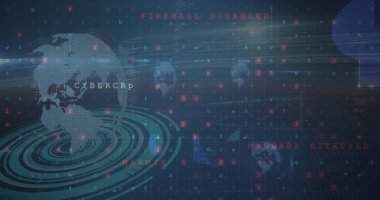 Tarama ve veri işleme alanlarında siber saldırı uyarısı. küresel internet güvenliği, siber suç, bağlantılar ve dijital olarak oluşturulan veri işleme kavramı.