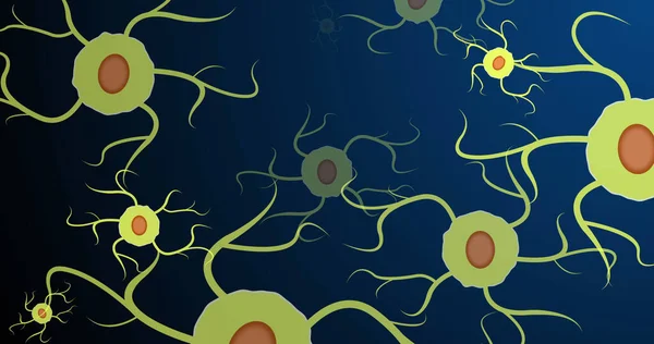 Image Lime Neuron Cells Blinking Navy Background Science Human Biology — Stock Photo, Image