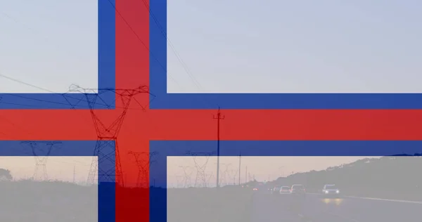 Bild Färöarnas Flagga Över Pyloner Ukrainska Krisen Och Internationell Politik — Stockfoto