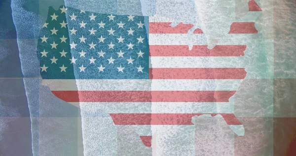 Εικόνα Της Σημαίας Της Αμερικής Ηπα Χάρτη Πάνω Από Εναέρια — Φωτογραφία Αρχείου