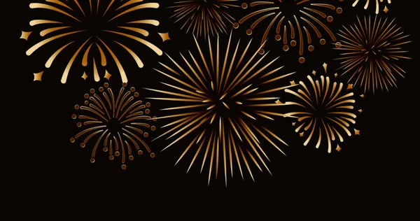 黒い背景に金の花火がスクロール爆発のイメージ お祝いパーティー伝統季節のイベントコンセプトデジタルで生成されたイメージ — ストック写真