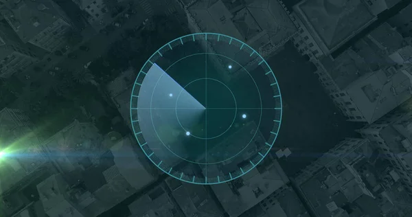 Şehir Manzarası Üzerinde Saat Resmi Ticari Bağlantılar Teknoloji Dijital Arayüz — Stok fotoğraf