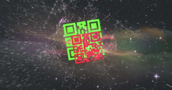 Зображення Барвистого Коду Мережею Язку Над Космічною Хмарою Галактикою Цифрове — стокове фото