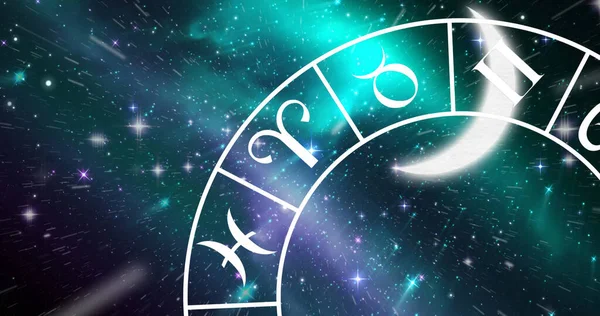 Immagine Digitale Della Luna Simboli Spirale Dei Segni Zodiacali Nello — Foto Stock