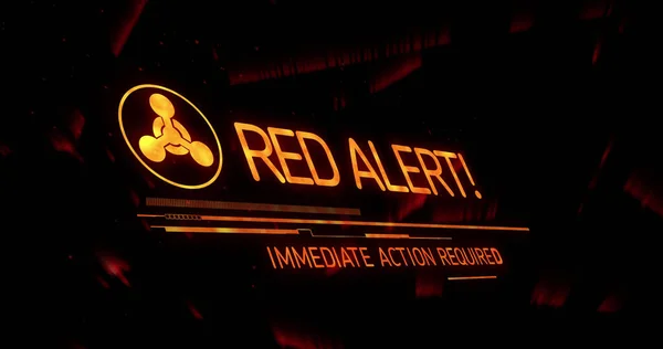 Image Red Alert Sign Text Black Background Emergency Nuclear Sign — Stock Photo, Image
