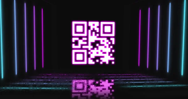 Kép Kód Villog Neon Csíkok Globális Internetes Identitás Adatfeldolgozás Technológiai — Stock Fotó