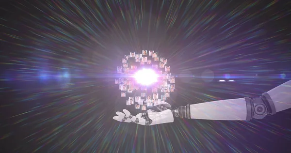 Image Growing Network People Hand Robot Arm Flaring Light Dark — Stock Photo, Image