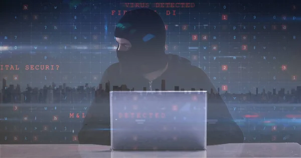 Immagine Messaggio Cyber Crimine Hacker Balaclava Sicurezza Online Criminalità Informatica — Foto Stock