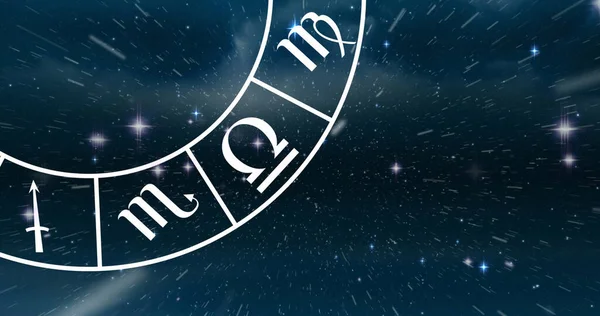 Цифровое Изображение Точки Света Спиральных Символов Знаков Зодиака Пространстве Гороскоп — стоковое фото