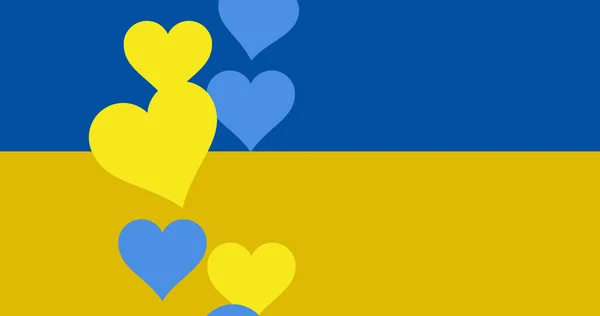 Image Hearts Blue Yellow Ukraine Flag Background Ukraine Crisis International — Stock Photo, Image