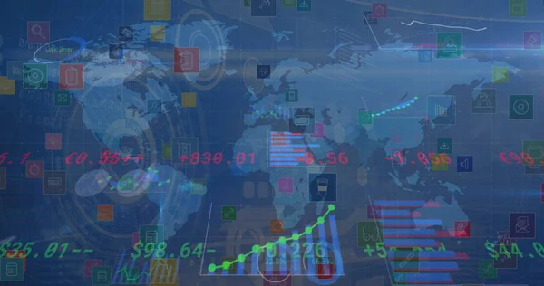 Imagen Del Procesamiento Datos Financieros Través Del Mapa Mundial Negocio — Foto de Stock