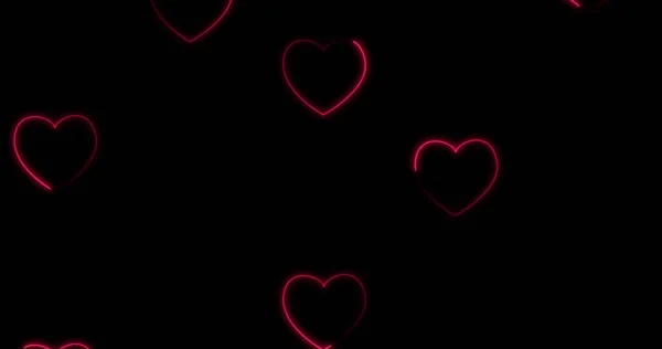 Image Neon Hearts Black Background Global Medicine Digital Interface Concept — Stock Photo, Image