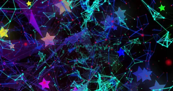 Siyah Arkaplandaki Yıldızlara Karşı Bağlantı Ağı Pleksus Ağlarının Dijital Görüntüsü — Stok fotoğraf