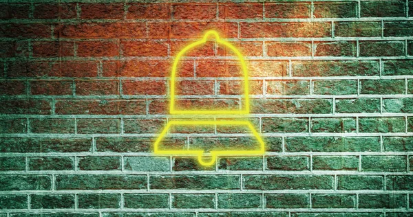 Obrázek Zářícího Neonového Zvonku Cihlové Zdi Koncept Sociálních Médií Komunikace — Stock fotografie