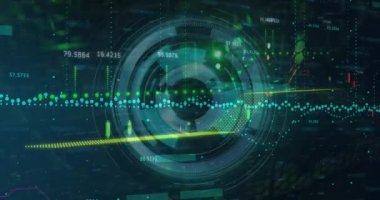 Siyah arkaplandaki finansal grafikler üzerinden işlem çemberinin animasyonu. veri işleme, finans ve teknoloji konsepti dijital olarak oluşturulmuş video.