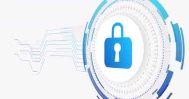 Beyaz arka planda bağlantı ağı ve asma kilit animasyonu. siber güvenlik ve dijital arayüz kavramı dijital olarak oluşturulmuş video.