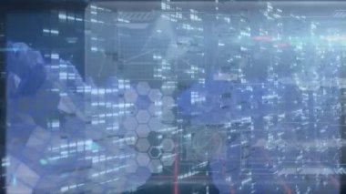 Işıklar ve metaevren manzarası üzerinde veri işleme animasyonu. küresel ağ, bağlantılar ve veri işleme konsepti dijital olarak oluşturulmuş video.