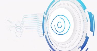 Beyaz arka planda bağlantı ağı ve göz animasyonu. siber güvenlik ve dijital arayüz kavramı dijital olarak oluşturulmuş video.