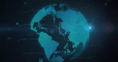 Siyah arka planda dünya üzerindeki bağlantı ağının animasyonu. Dijital olarak oluşturulmuş küresel bağlantılar, ağlar ve veri işleme kavramı.