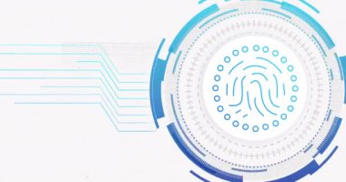 Beyaz arka planda bağlantı ağı ve parmak izi animasyonu. siber güvenlik ve dijital arayüz kavramı dijital olarak oluşturulmuş video.