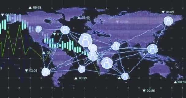 Animering Världskarta Över Databehandling Globalt Affärs Och Digitalt Gränssnittskoncept Digitalt — Stockvideo
