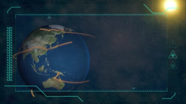 Siyah Zemin Üzerinde Dijital Ekranın Güneşin Animasyonu Küresel Veri Işleme — Stok video
