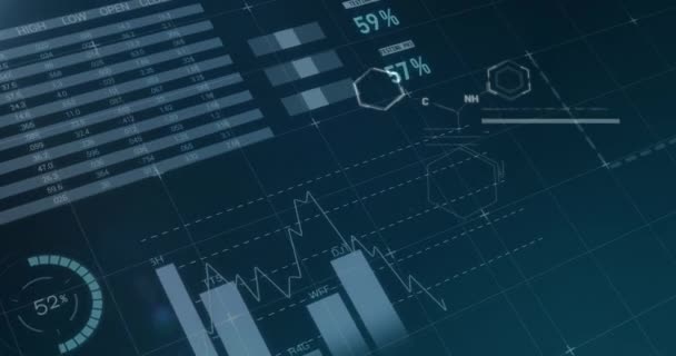 Animação Estruturas Químicas Processamento Dados Financeiros Sobre Estatísticas Sobre Fundo — Vídeo de Stock