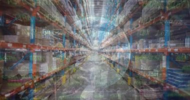 Depo üzerinden finansal verilerin animasyonu. iş, finans ve dağıtım hizmetleri kavramı dijital olarak oluşturulmuş video hizmetleri.