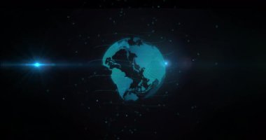 Siyah arka planda dünya üzerindeki bağlantı ağının animasyonu. Dijital olarak oluşturulmuş küresel bağlantılar, ağlar ve veri işleme kavramı.